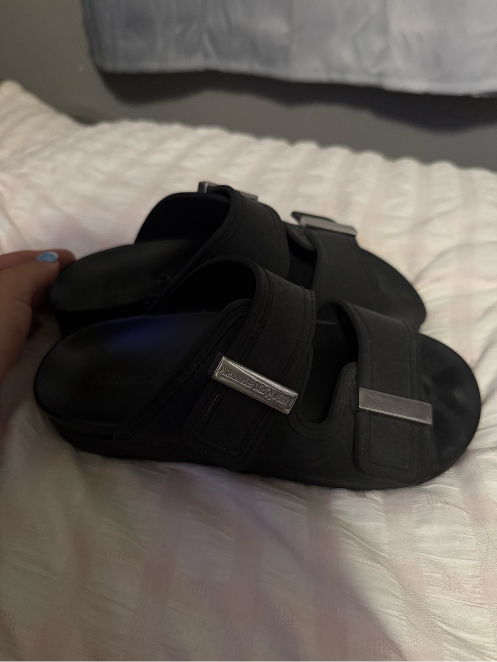 Alexander McQueen Black Double-Strap Slide Sandals